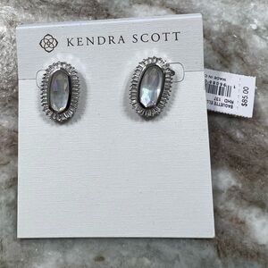 Kendra Scott Baguette Elle Stud Earrings Rhodium Ivory Mother of Pearl NWT